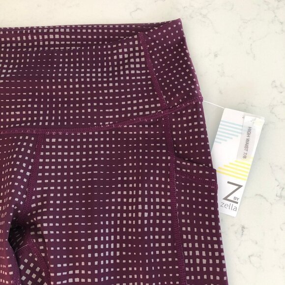 Z by Zella The Daily Hi Waisted 2 Side Pockets 7/8 Leggings Burg + Gray Sz S NWT - Picture 6 of 15